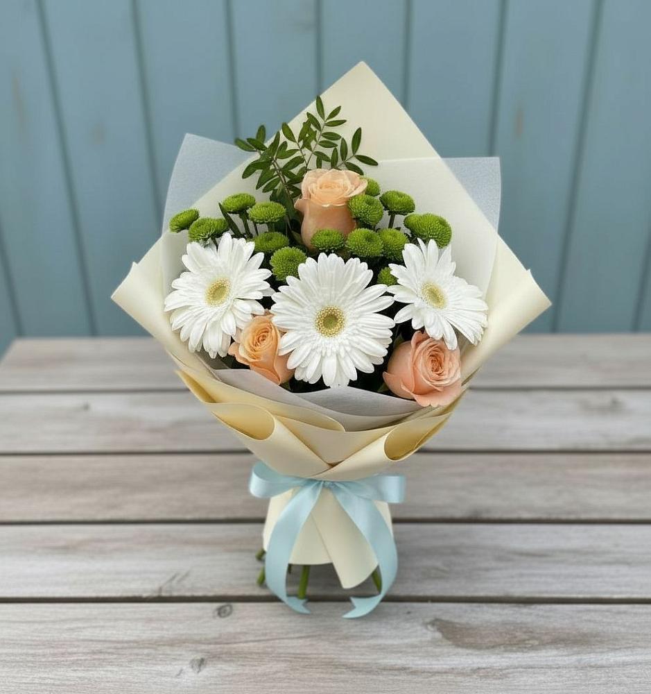Букет цветов из: Герберы, Розы и Хризантемы в Кременках