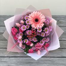Букет цветов из:  Розы, Герберы и Хризантемы в Кременках